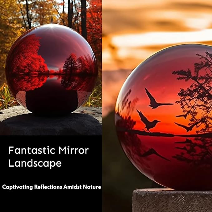 10 Inch Stainless Steel Gazing Globe,v2croft Hollow Ball Mirrored Surface Polished Shiny Sphere,Garden Stainless Steel Gazing Ball for Outdoor Lawn Pond Yard Ornament(red)