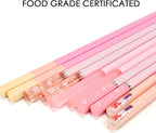 Chopsticks Reusable Dishwasher Safe, GLAMFIELDS 5 Pairs 9.5 Inches Premium Chop Sticks Set for Sushi, Ramen, Asian Cuisine, Matte Non-slip with Gift Case, Pink
