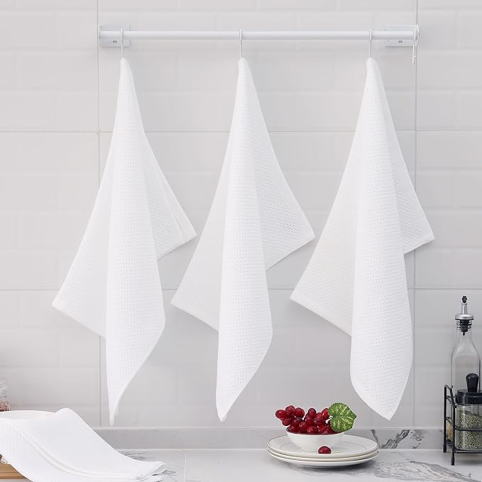Homaxy 100% Cotton Oversized Waffle Weave Kitchen Towels, 5-Pack, White | 20 x 28 Inches, Ultra Soft Absorbent Dish Towels, Quick Drying Large Cleaning Towels