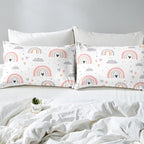 Rainbow Full Bedding Sets For Girls, Kawaii Cloud Comforter Set 3 Pieces With 2 Pillow Cases, Pink Love Heart Down Comforter For Kids Boys Women Adult, Hand Drawn Cartoon Rainbow Duvet Insert