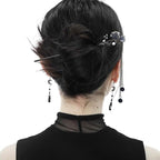 6PCS Chinese Hair Sticks Set, Black Japanese Hair Stick with Pearl Flower Butterfly Design Metal Hair Chopsticks Hair Bun Updo Holders Long Thick Hair Accessories for Women