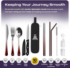 Taplord Portable Travel Silverware Set With Case - Includes 10 Pcs of Utensils, Stainless Steel Flatware For Camping, Easy to Travel, Lightweight (Red Two Tune)