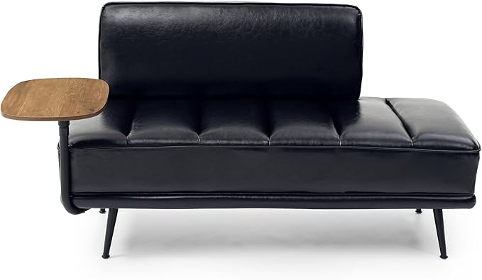 Sofa,Bed Bench,Small Spaces Furniture,Polyurethane Leather,Wood Frame,High Density Sponge Infillings,360-Degree Swivel Tray,Black Metal Leg (Black)