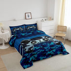 Feelyou Gamer Comforter Set Camouflage Gaming Video Game Bedding Set for Kids Boys Children Blue Camo Gamer Console Comforter Soft Gamepad Decor Quilt Set Twin Size