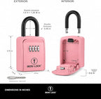 Iron Lock® Small Portable Key Lock Box with Code, U-Shackle (Small, Pink) | U-shackle opens fully out to loop over a handle, gate, latch or rail; rolling combination dials, no app, no battery