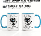 Funny Black Cat Coffee Mug, 15oz I Am Fine Everything's Fine Mug | Microwave & Dishwasher Safe, Gag Gift for Cat Lovers, Large Ceramic Mug, Double-Sided Print