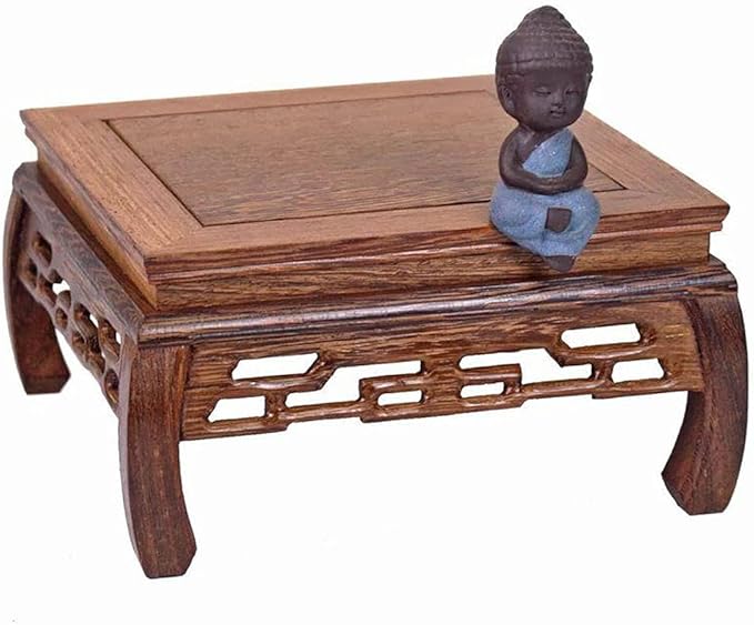 GOLDY&WENDY Oriental Furniture Rosewood Solid Wood Pedestal Square Carved Wooden Display Stand Flower Bonsai Wooden Base