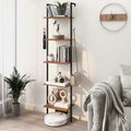 Industrial Bookshelf Wall Mounted 5-Tiers Ladder Shelf Wooden and Metal Narrow Thin Bookshelf Open Display Storage Rack for Living Room Bedroom Home Office (Rustic Brown, Small)