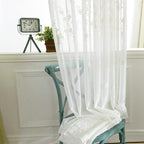 White Rod Pocket Sheer Curtains 96 inches Length, Embroidered Window Curtain Sheer Voile Panels for Living Room & Bedroom, 60x96, Two Panels