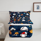 Feelyou Sports Theme Comforter Set 3D Blue Ball Bedding Set Baseball Football Basketball Comforter for Children Kids Boys Girls Microfiber Competitive Games Duvet Set Room Decor Quilt Set Twin Size
