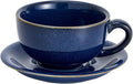 Coffeezone Vintage Design 12 oz Ceramic Latte Art Cappuccino Barista Cup with Saucer (Dark Blue)