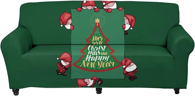 FKELYI Santa Claus Xmas Tree Print Christmas Sofa Slipcover Soft Stretch Sofa Couch Cover Washable Furniture Protector for Home Decorative-XL