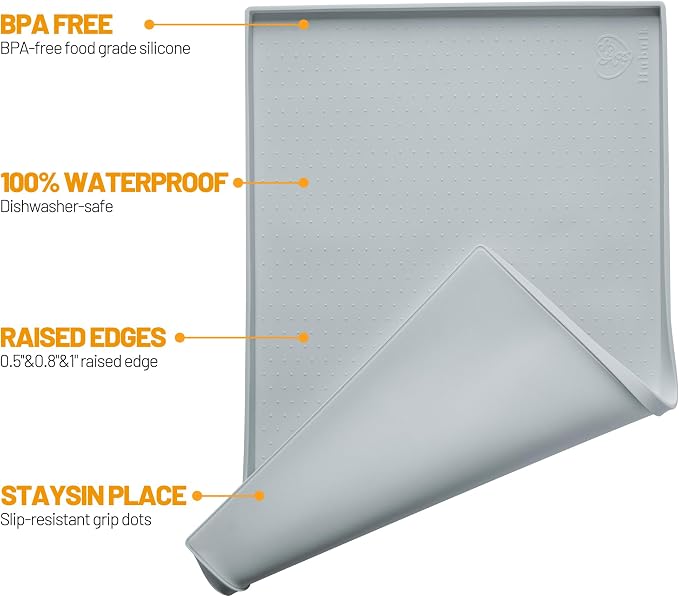 Hubulk Dog Feeding Mat,100% Waterproof Food Grade Silicone Pet Food and Water Bowl Placemat,Dishwasher, High Raised Edge to Prevent Spills,Nonslip Tray to Stop Messes on Floor（32"x24"x1.0", Mist）