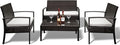 Outvita 4 Pieces Patio Furniture Set, Rattan Conversation Sets with Loveseat Soft Cushion and Glass Table for Garden Backyard Balcony Porch Poolside(Black)