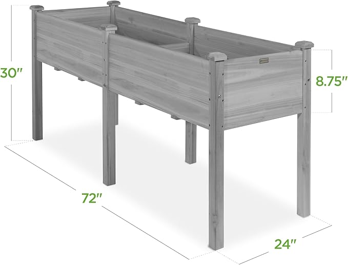 Best Choice Products 72x24x30in Raised Garden Bed, Elevated Wood Planter Box Stand for Backyard, Patio, Balcony w/Divider Panel, 6 Legs, 300lb Capacity - Gray