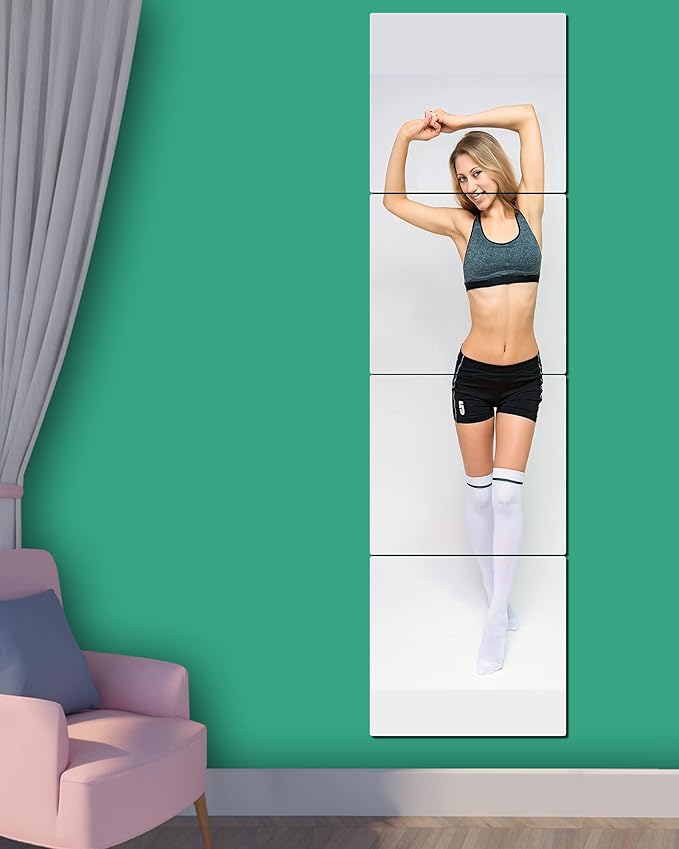 Shatterproof Wall Mirror Full Length for Bedroom, Acrylic Gym Mirrors For Home, Extra Thick: 0.12 inch, 16 x 16 inch x 4 Pcs, Workout Mirrors Safe for Kids, Over The Door, Long Wall Mounted
