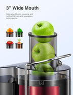 QCen Juicer Machine 500W Centrifugal Juicer with Extra Wide Feed Chute | For Fruits And Vegetables, Stainless Steel, BPA-Free Parts, Easy To Clean, Metallic Red, Countertop Juicer