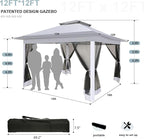 COBIZI 12x12 Pop up Gazebo on Clearance with Mosquito Netting,carpas para Patio Deals,Outdoor Canopy Tent with Portable Carrying Bag, Patio Gazebo for Garden Backyard, Lawn & Beach,Grey
