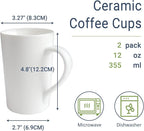 2 Pack 12 OZ Ceramic Coffee Cup Simple Pure White Ceramic Cup Plain Large Tall White Milk Tea Coffee Mug with Handle