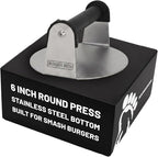 Smash Press, Stainless Steel, Round Flat Bottom Tool, 6 inch | Heavy Duty Hamburger Smasher Flat Top Built For Griddle, Grill and Skillet Cooking, Backyard Kitchen Essential, Cookout Ready