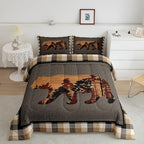 Cute Bear Comforter Set Wild Animal Pattern Bedding Set for Teens Nature Wildlife Bear Bedding Set Western Farmhouse Orange Grey Duvet Set Room Decor Full Size Duvet Set 3Pcs