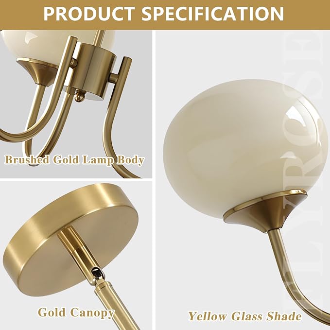 Brass 3 Light Chandelier Gold Sputnik Ceiling Light Fixture Vintage Yellow Glass Pendant Light Mid Century Modern Dining Room Chandelier