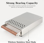 Handle Drawer Knock Box, Stainless Steel Detachable Coffee Stick Tapping Container, Shock-Absorbing And Durable Barista Style Tapping Box, Detachable Tapping Stick, Wooden Handle (Silver)