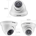 ZOSI 1000TVL CCTV Camera 24 IR LEDs Indoor Outdoor Day Night Vision 65ft Security Dome Color Camera for DVR Surveillance System (White)