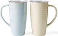 famiware Jupiter Large Coffee Mug, 20oz Coffee Mug with Lid, Ceramic Mugs Set of 2, Cup Set with Handle for Latte, Tea, Cocoa, Milk, Microwave and Dishwasher Safe,Light Blue and Vanilla White