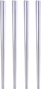Stainless Steel Chopsticks,Reusable ,Dishwasher Safe , Easy to Use（4 PCS,silver）