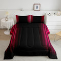Geometric Abstract Ombre Bedding Bed Set Men Adults Teens Vibrant Red Black Striped Comforter Set Kids Boys Girls Simple Modern Comforter Collection 3Pcs Full Size Boys