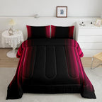 Geometric Abstract Ombre Bedding Bed Set Men Adults Teens Vibrant Red Black Striped Comforter Set Kids Boys Girls Simple Modern Comforter Collection 3Pcs Full Size Boys