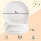 Wrova Wheat Straw Plates - 9 Inch Unbreakable Dinner Plates Set of 8 - Dishwasher & Microwave Safe Plastic Plates Reusable for Kitchen and Camping (white)