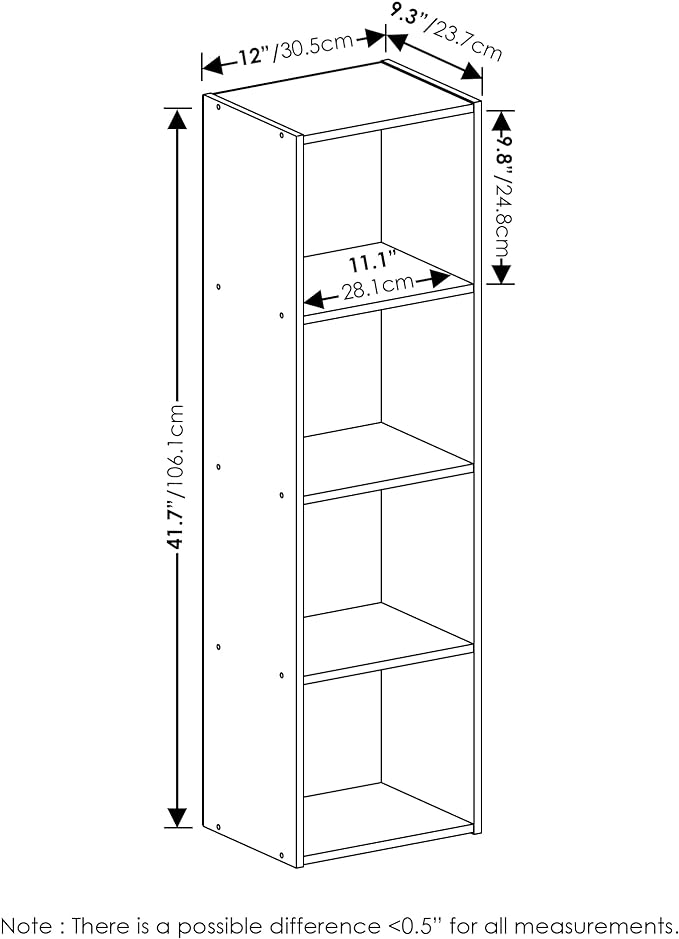Furinno Luder Bookcase / Book / Storage, 4-Tier Cube, French Oak