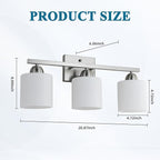 Stainless Steel Milk Glass Vanity Lights for Bathroom, 3 Light Brushed Nickel Bathroom Light Fixtures Over Mirror, Ceramic E26 Sockets Wall Mounted