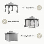 Outdoor Patio Gazebo 10FT, Heavy Duty Party Tent & Shelter with 2-Tier Roof and Expansion Bolts, Mosquito Nettings and Privacy Screens for Backyard, Garden, Poolside, Gray