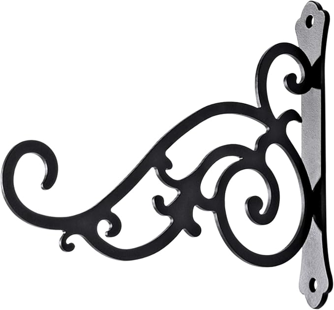 2 Pieces 8-Inch Outdoor Decorative Iron Wall Hooks for Hanging Lanterns Indoor Plants Hummingbird Feeders, Black
