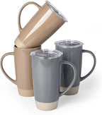 famiware Milkyway Coffee Mugs, 20oz Large Coffee Mug, Ceramic Mug Set of 4 with Lid, Cup Set with Handle for Latte, Tea, Cocoa, Milk, Home & Office, Cinnamon Brown and Dark Gray