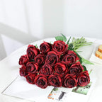 Burgundy Fake Roses Artificial Flowers - 10 Pcs Fake Artificial Roses Silk Flowers with Stems for Home Wedding Hotel Office Centerpiece Decor（Burgundy）