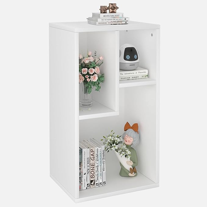 VECELO Small White Bookshelf, 3 Cube Shelf, Fits Tallest Hardcovers, Horizontal Available, Modern Storage Organzier for small spaces, kids, Pearl White