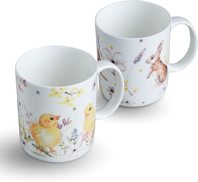 Maison d' Hermine Coffee Mug with Handles Tea Cups (12 Ounce, Pack of 2) | Fine Bone China Coffee Mugs for Hot Beverages Cappuccino Latte Home Restaurant Hotel Spring Summer -Easter Zest