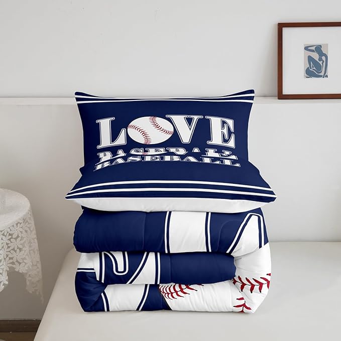 Feelyou Kids Baseball Comforter Set Queen Size Sports Game Bedding Set for Boys Girls Teens Bedroom Decor Baseball Gaming Comforter Gift for Baseball Lover Duvet Set with 2 Pillow Case