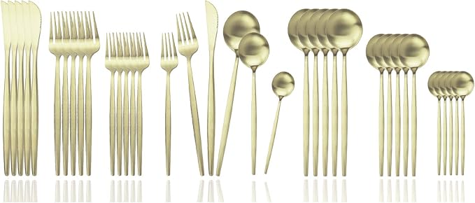 JASHII Silverware Set, 36 Piece Food Grade Stainless Steel Flatware Set Fork Spoon Knife Utensils for Daily Use and Party, Service for 6 Anti Rust, Safe in Dishwasher (Matte Champagne gold)