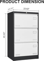 3 Drawer Metal Lateral Lock and Card Holder,Office Vertical Files Storage Cabinets w/Heavy 3 Section Slide Rail & Breathable Holes,for Legal/Letter/A4,Black+White