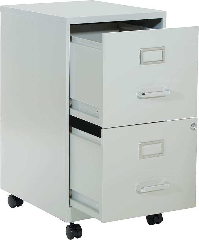 OSP Home Furnishings 2 Drawer Mobile Locking Metal File Cabinet, Grey