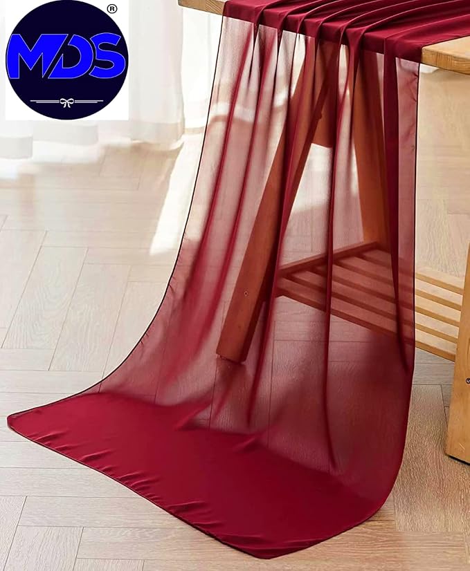 MDS Pack of 15 | Maroon | 14ft Chiffon Table Runner 29x170 Inches Long Romantic Rustic Sheer Gauze Runner for Wedding Bridal Shower Birthday Banquets Engagement Spring Easter Boho Decorations