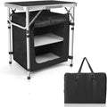 CampLand Folding Cooking Table Outdoor Portable Cook Station Aluminum Camping Kitchen with Storage Organizer, Windscreen, Hooks for BBQ, Party (SamllBlack)