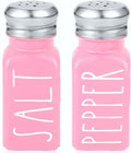 Pink Salt and Pepper Shakers Set by Brighter Barns - Modern Kitchen Decor and Accessories - Cute Glass Shakers - Vintage Decor for Home, Restaurants, Housewarming Gifts & Stainless Steel Lids (Pink)