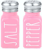 Pink Salt and Pepper Shakers Set by Brighter Barns - Modern Kitchen Decor and Accessories - Cute Glass Shakers - Vintage Decor for Home, Restaurants, Housewarming Gifts & Stainless Steel Lids (Pink)