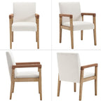 Kmax Modern Dining Chairs Set of 6 Linen Fabric Kitchen Arm Chairs Upholstered Accent Chairs with Wooden Legs for Dining Room, Living Room, Bedroom, White